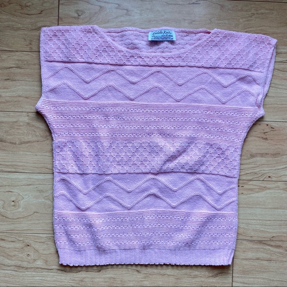 Vintage 80s Sleeveless Pink Knit Patterned Sweater - Picture 2 of 6